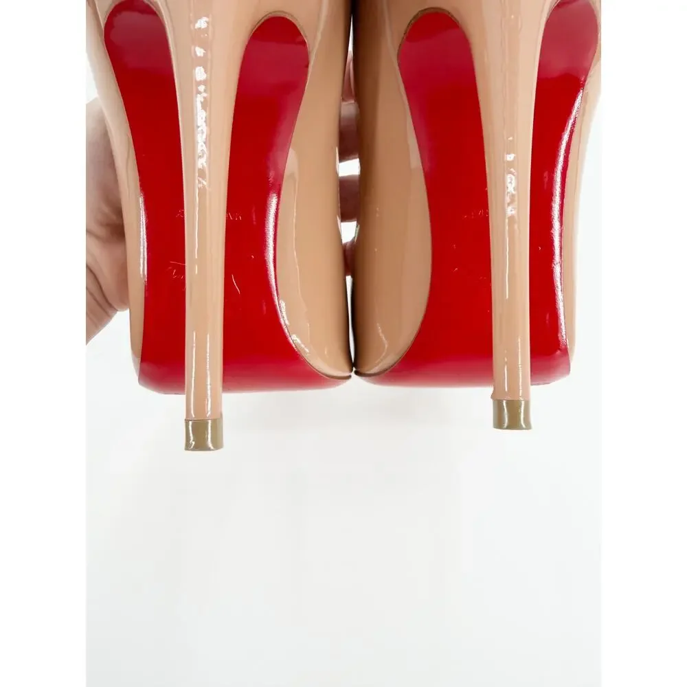 Christian Louboutin So Kate 120 Beige Nude Patent Leather Pumps Size 37 EU Heel